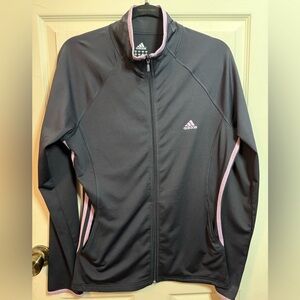 Adidas Women's Black Athletic Jacket with Purple Stripes - Large